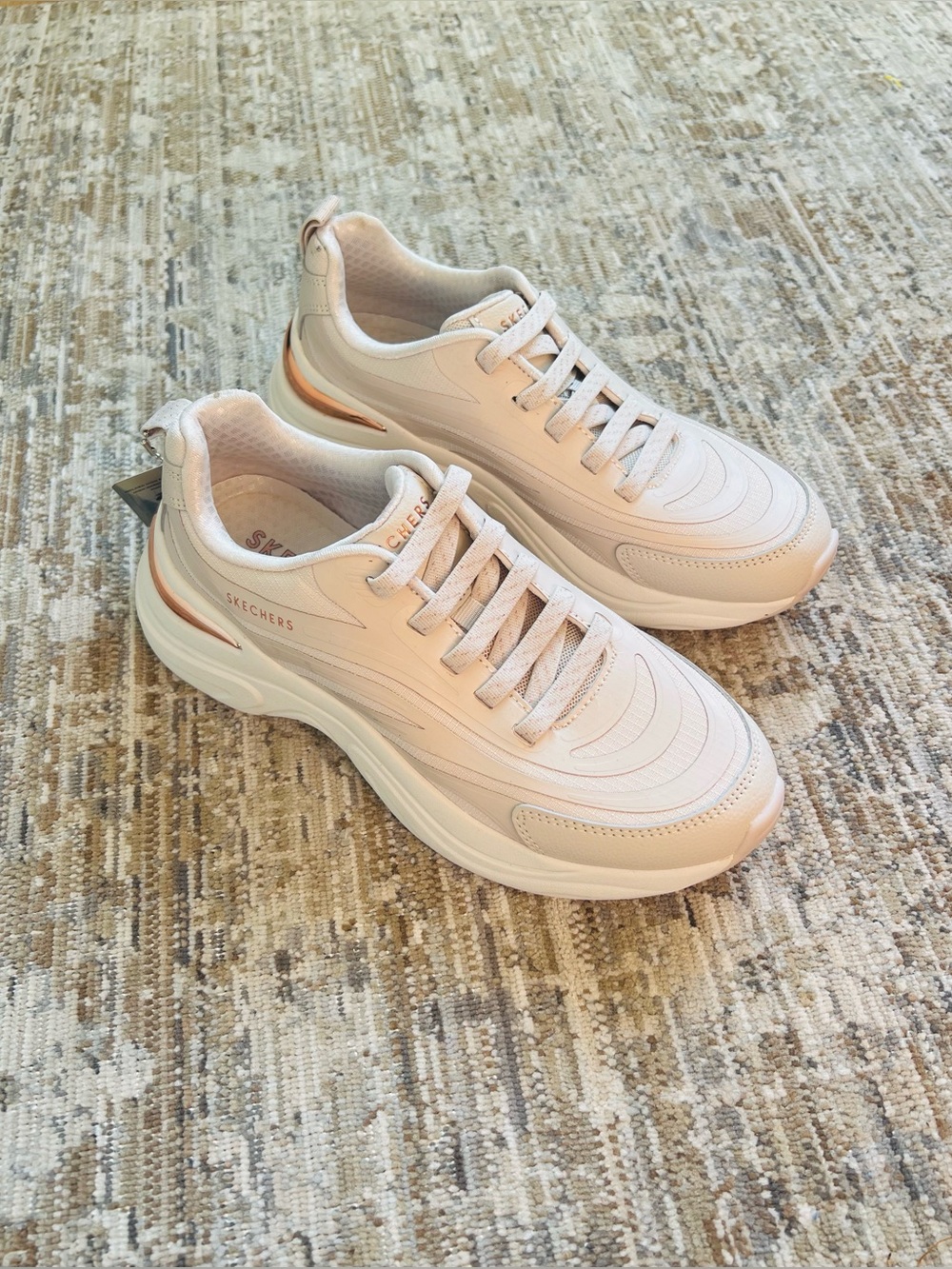 Skechers Women's Beige & Pink Athletic Sneakers - Lightweight Comfort